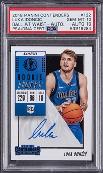 2018-19 Panini Contenders (Ball At Waist) Auto #122 Luka Doncic Signed Rookie Card - PSA GEM MT 10, PSA/DNA 10